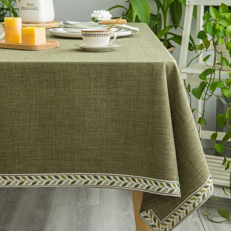 GLORY SEASON Textured Linen-Style Washable Tablecloth with Jacquard Tr