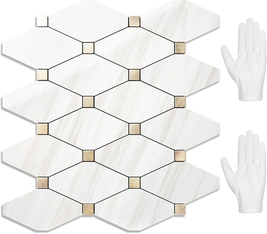 STICKGOO Polished Dolomite with Gold Metal Peel & Stick Backsplash for