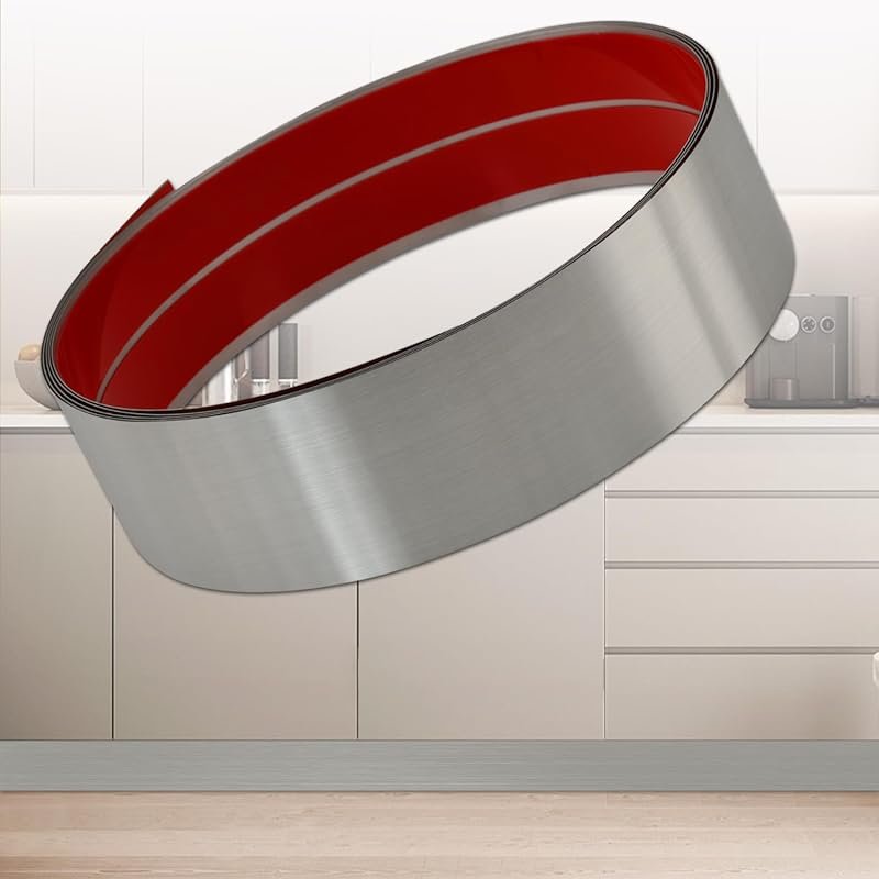 Peel & Stick Stainless Steel Kick Plate 9.8ft x 3.9in, Anti-Scratch Ba