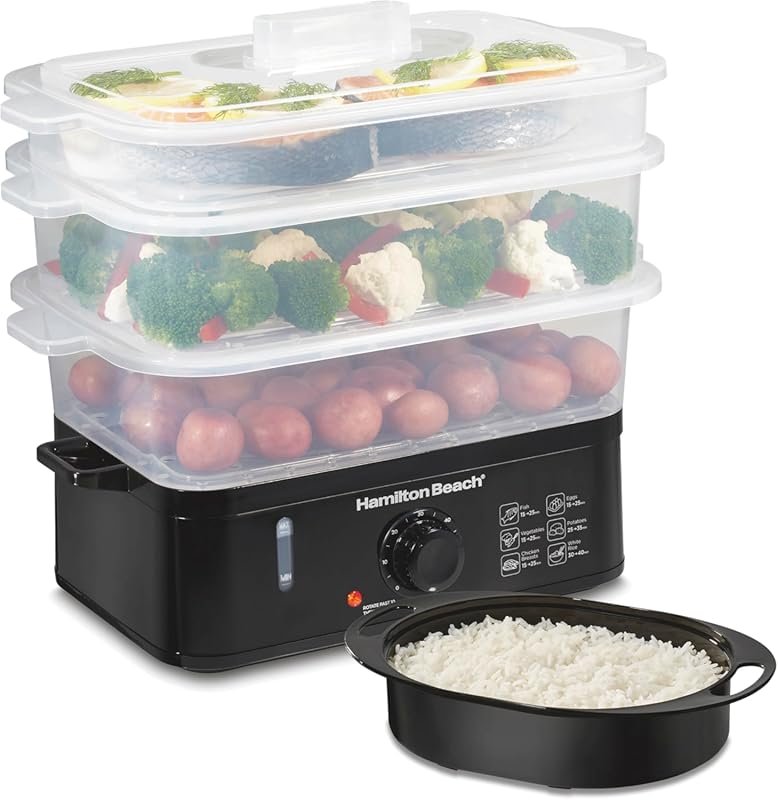 Hamilton Beach Electric Food Steamer: 9.5 Quart 3-Tier Steamer, Rice C