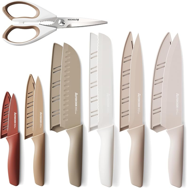 Astercook 13-Piece Anti-Rust Coated Dishwasher Safe Knife Set with Bla