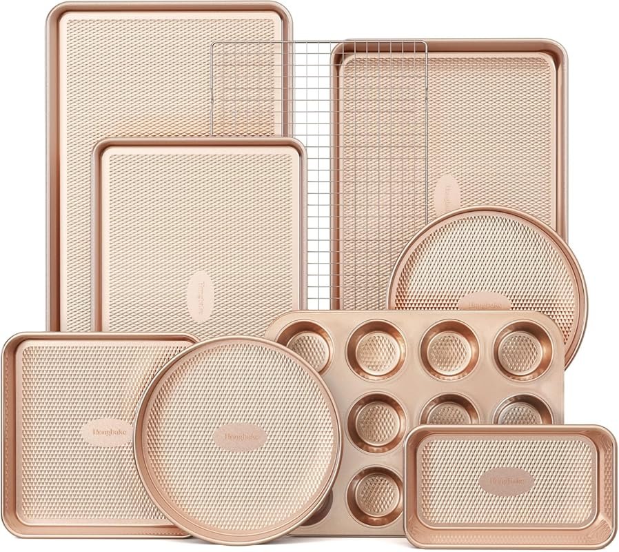 HONGBAKE 9-Piece Diamond Texture Nonstick Bakeware Set, Includes Cooki