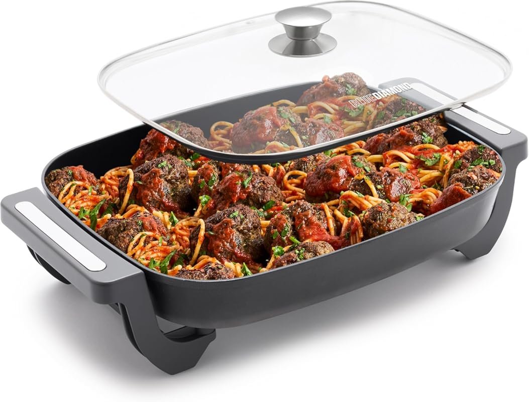 7QT 5-in-1 Electric Skillet, Healthy Ceramic Nonstick, PFAS-Free, Temp