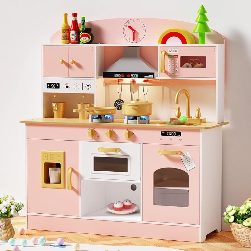 Babytronic Wooden Play Kitchen with Lights & Sounds, Stove, Oven & Acc