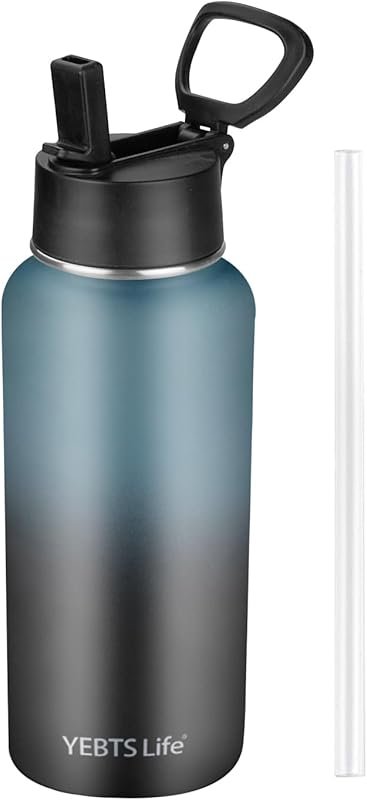 Vacuum Insulated Stainless Steel Water Bottle 32oz with Straw, Keeps Cold & Hot, Wide Mouth for Gym & Travel