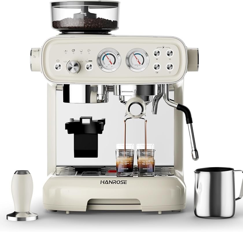 Espresso Machine with Built-in Grinder, 20 Bar Milk Frother, Perfect f