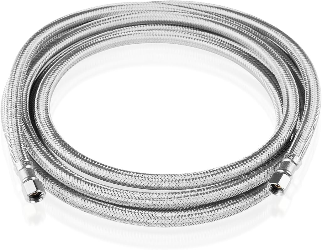 10 FT Stainless Steel Braided Ice Maker Hose with 1/4
