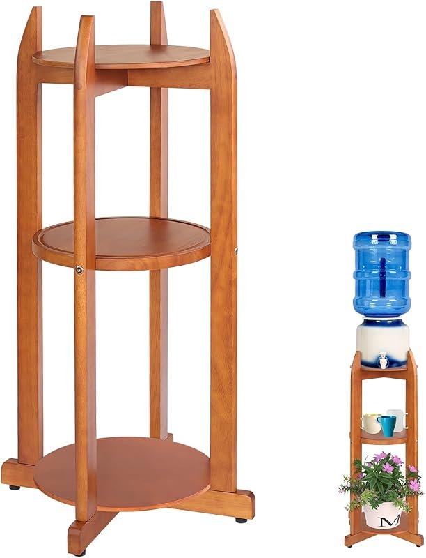 Natural Solid Wood Water Dispenser Stand with 3 Shelves for 5 Gallon J