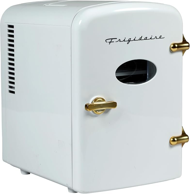 Frigidaire Retro Mini Personal Fridge, Holds 9 Cans, Portable with AC/