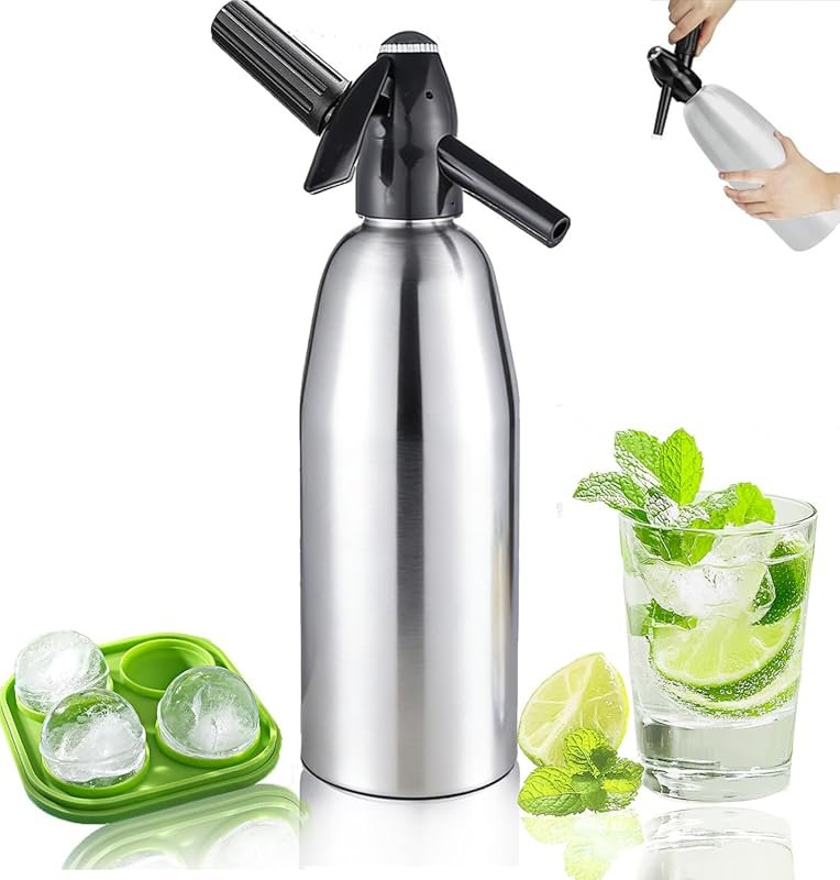 Soda Siphon 1L, Portable Sparkling Water Maker, Aluminium Carbonated W