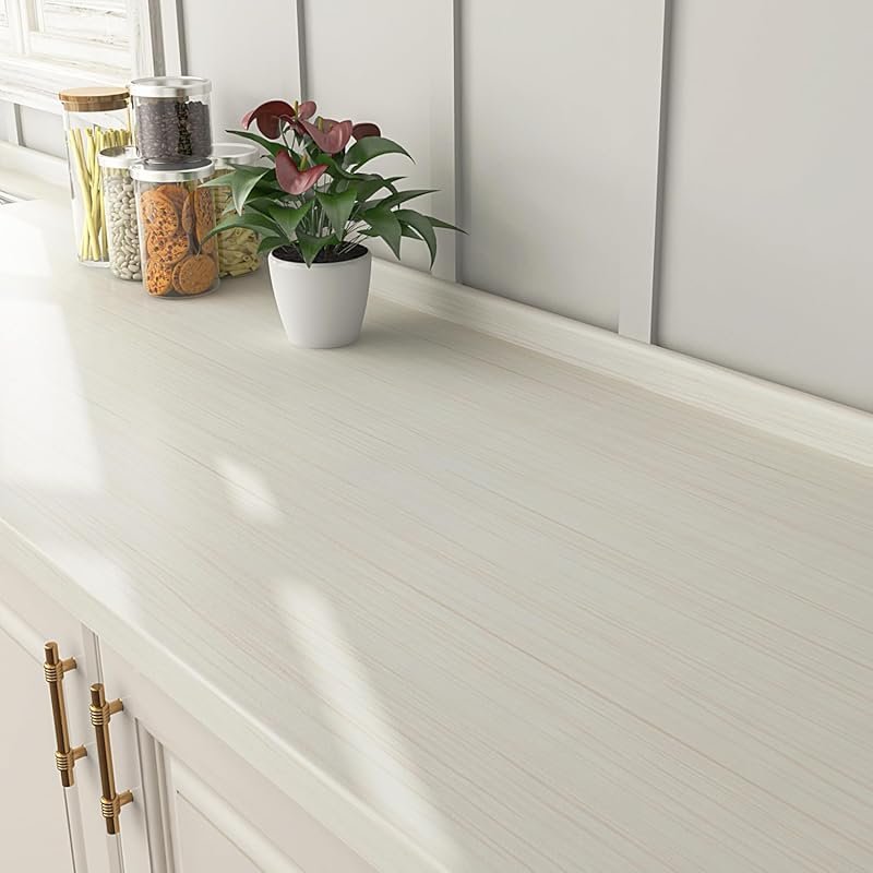FunStick Beige White Woodgrain Peel and Stick Contact Paper for Kitche