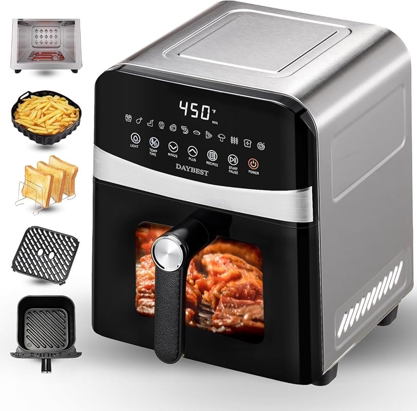 DAYBEST 6QT Stainless Steel Air Fryer with Teflon-Free Ceramic Coating