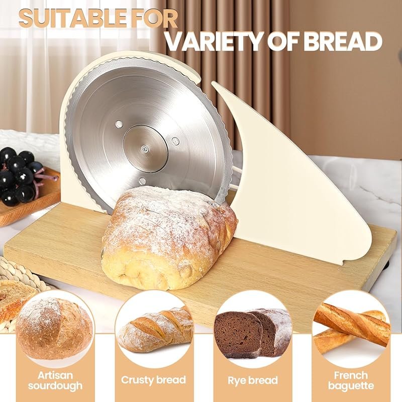 Manual Bread Slicer with Scale Line, Suction Cup & Solid Wood Base