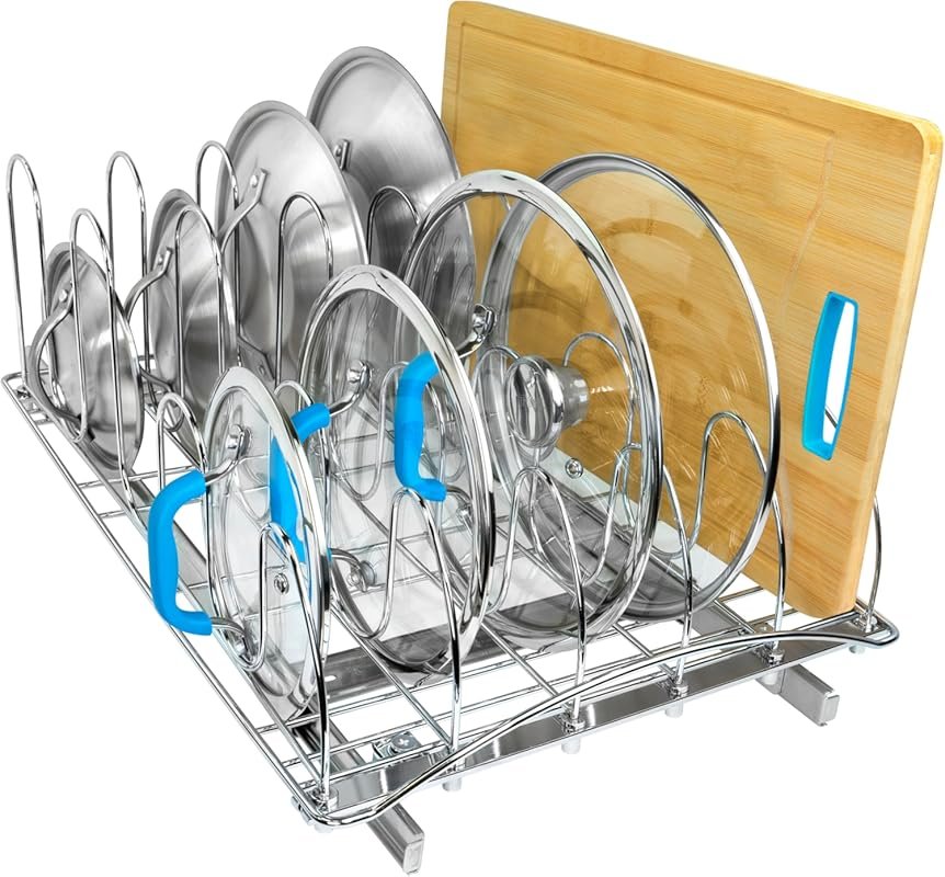 Extra-large sliding cookie sheet and baking tray organizer with lifeti