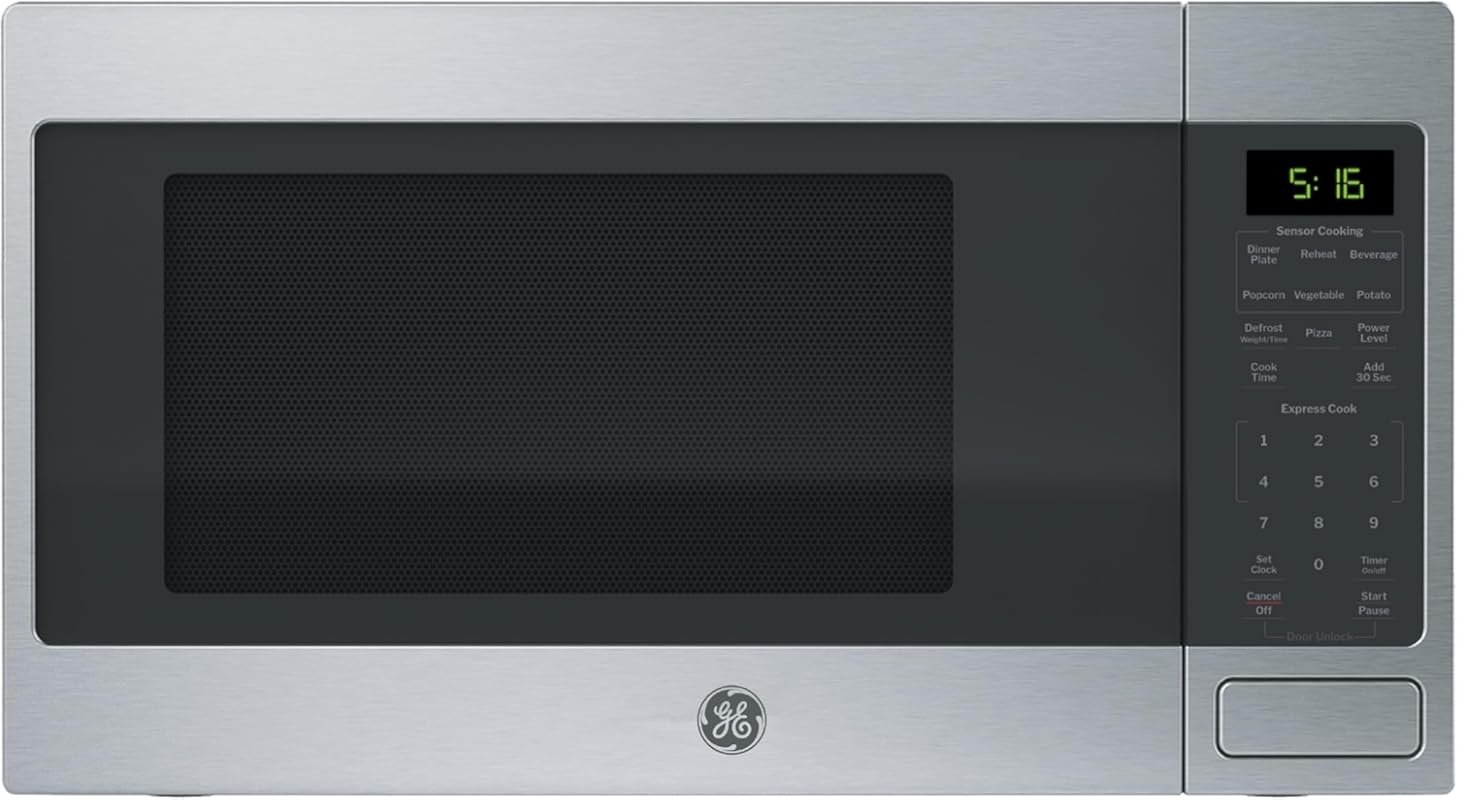GE 1.6 Cu. Ft. Countertop Microwave, 1150W, 8 Auto Settings, Child-Lock
