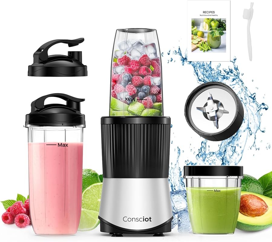 Consciot 11-Piece Personal Blender with 3 Portable Cups and 900W for S