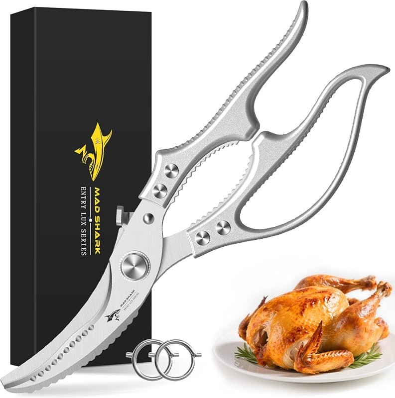 MAD SHARK Heavy Duty Poultry Shears – Non-Slip Handle, Safety Lock, Sp