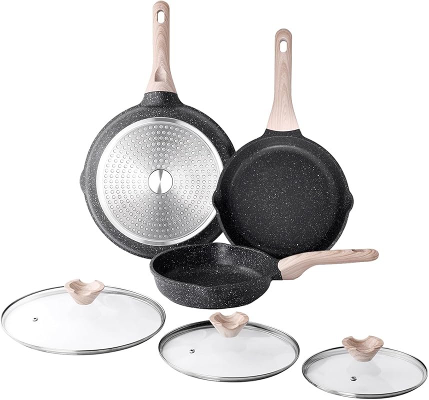 Kordisen 3-Piece Nonstick Frying Pan Set with Lids, 8/9.5/11 Inch, Ind