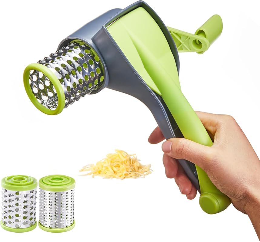 Handheld Parmesan Cheese Grater with 2 Stainless Steel Drums for Hard 