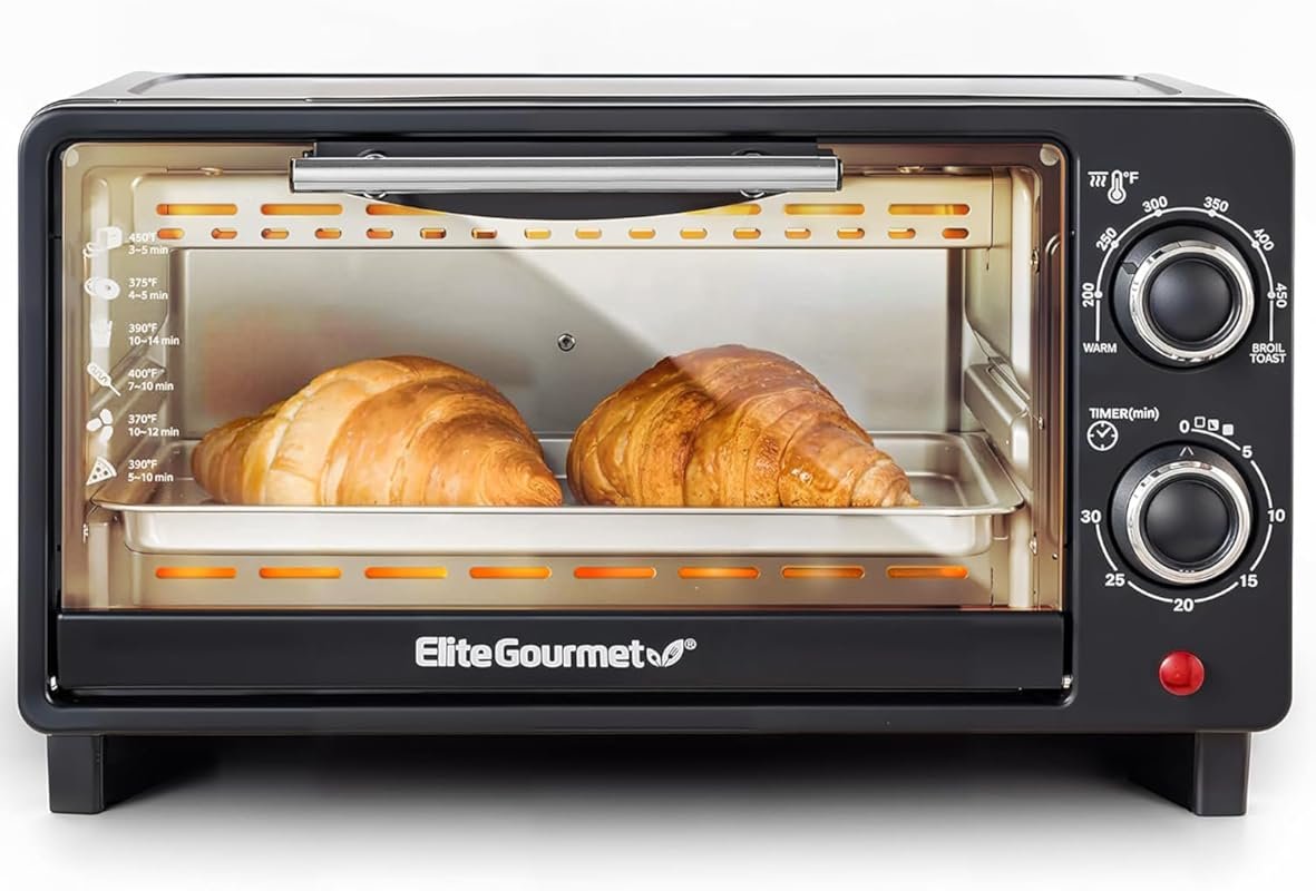 Elite Gourmet 9L/4 Slice Countertop Toaster Oven with Timer, Adjustabl