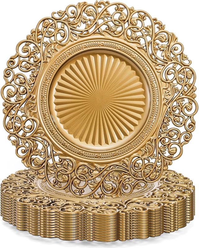 Gold Hollowed Flower Design Charger Plates – 13