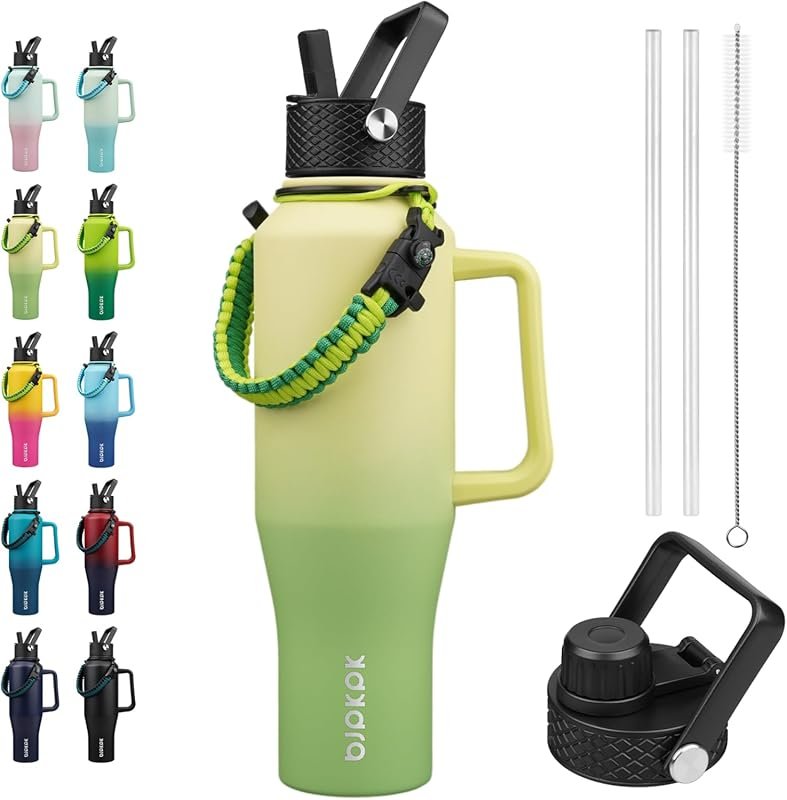 BJPKPK 40oz Insulated Metal Water Bottle with Straw Lid, 2 Lids & Para