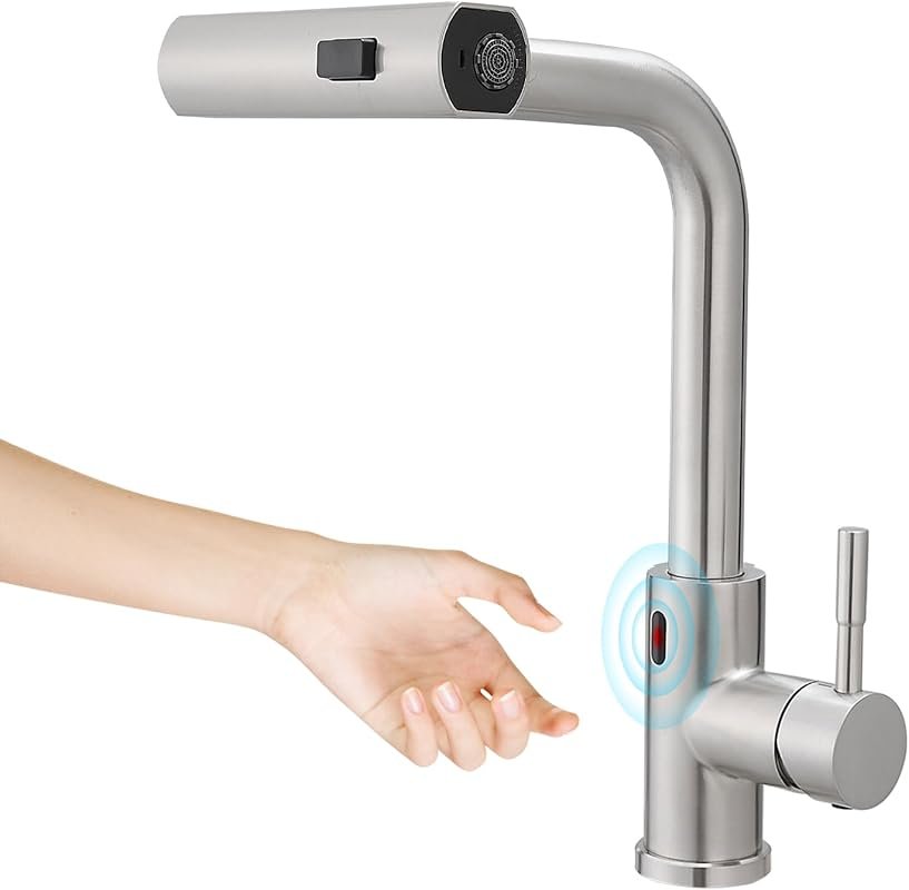 Touchless Motion Sensor Hands-Free Kitchen Faucet with Pull Sprayer in