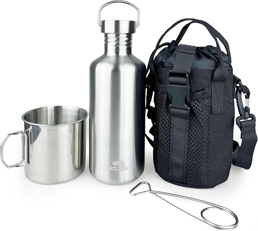 42oz Single Wall Stainless Steel Water Bottle with Nested Camping Cup 