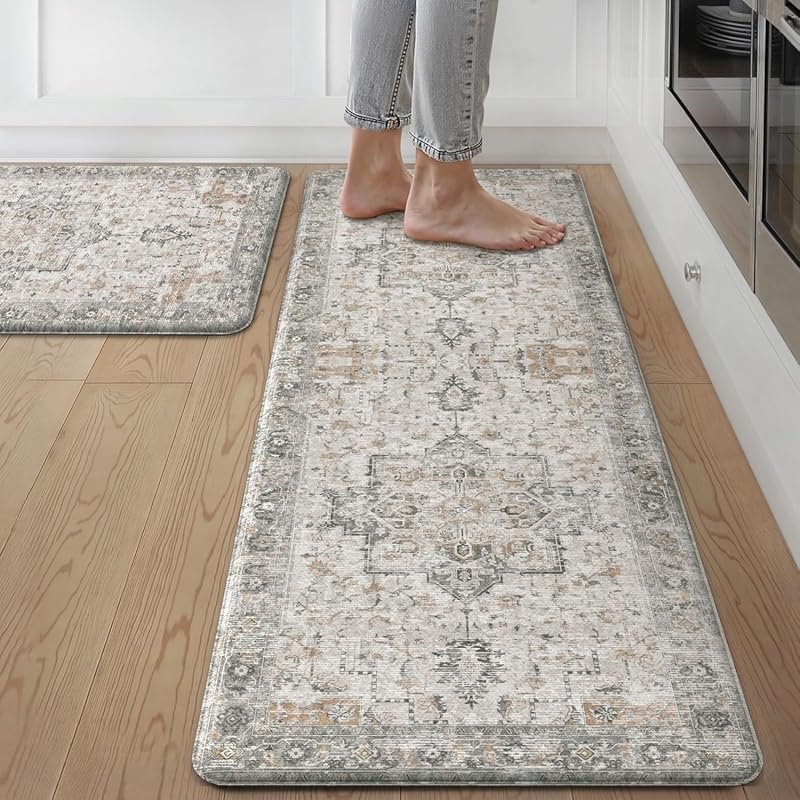 GENIMO 2PC Kitchen Mats – Washable Anti Fatigue Cushioned Rugs, Waterp