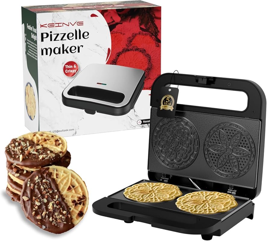 Ceramic-Coated Mini Electric Pizzelle Baker for Holidays & Parties 2x4