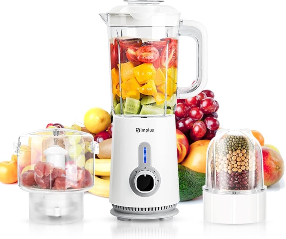 Simplus 42oz High-Speed Blender with 2-Cup Food Processor & Vegetable 