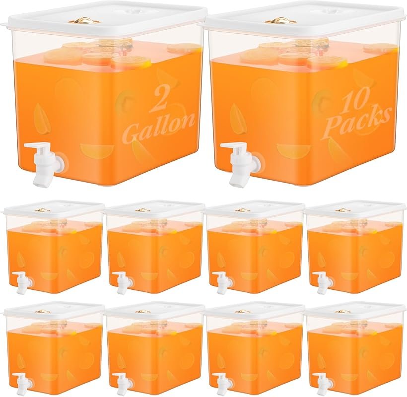 Domensi 10 Pack 2 Gallon Drink Dispenser for Fridge with Spigot Water 