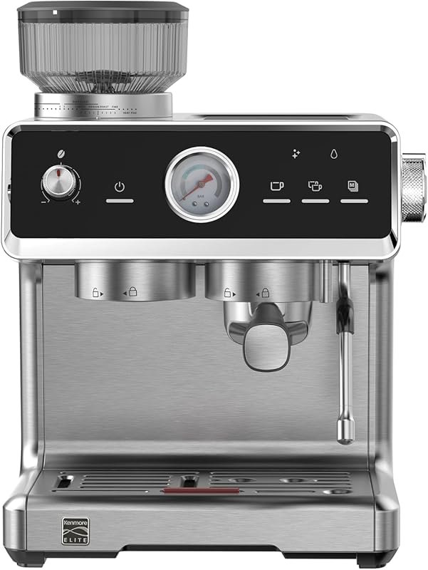 Kenmore Automatic Espresso Machine with Auto Tamper, Grinder, Milk Ste
