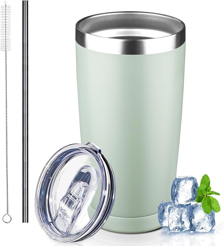 20 oz Insulated Coffee Tumbler with Lid & Straw – Double Wall Vacuum S