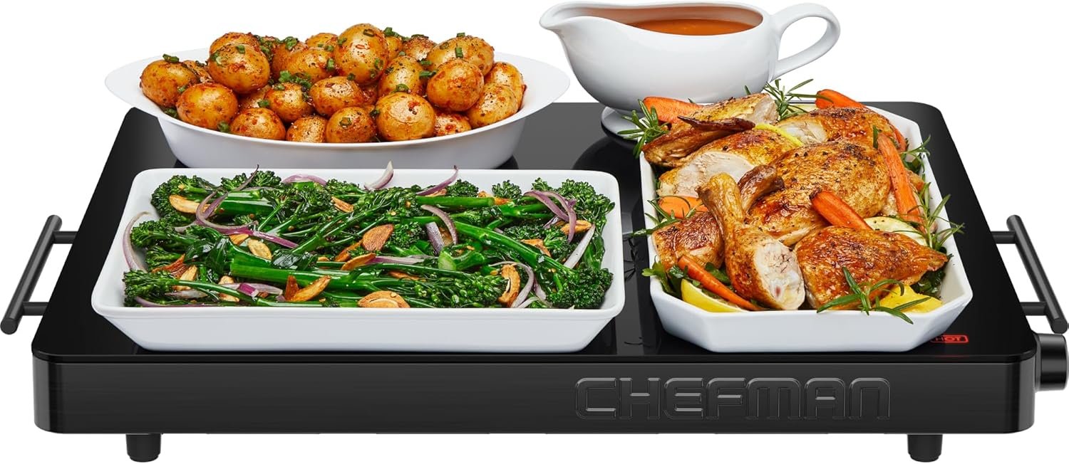 Chefman Electric Warming Tray 21”x16” Glass Top, Adjustable Temperatur