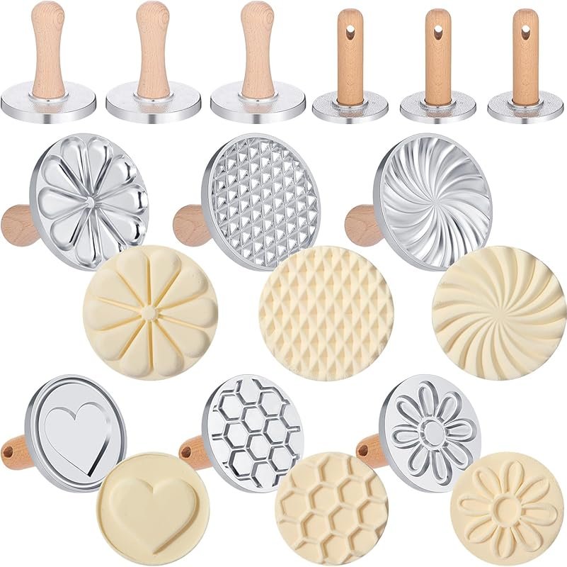 Tioncy 6 Pcs Metal Cookie Stamps with Wooden Handle, Perfect for Chris