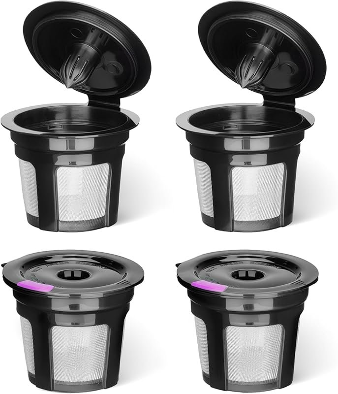Reusable K Cups for Keurig 2.0 & 1.0 Brewers, 4-Pack Black Stainless S