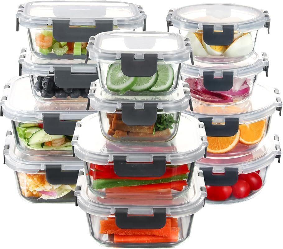 C CREST Glass Food Storage Containers with Locking Lids – 12-Piece Mea