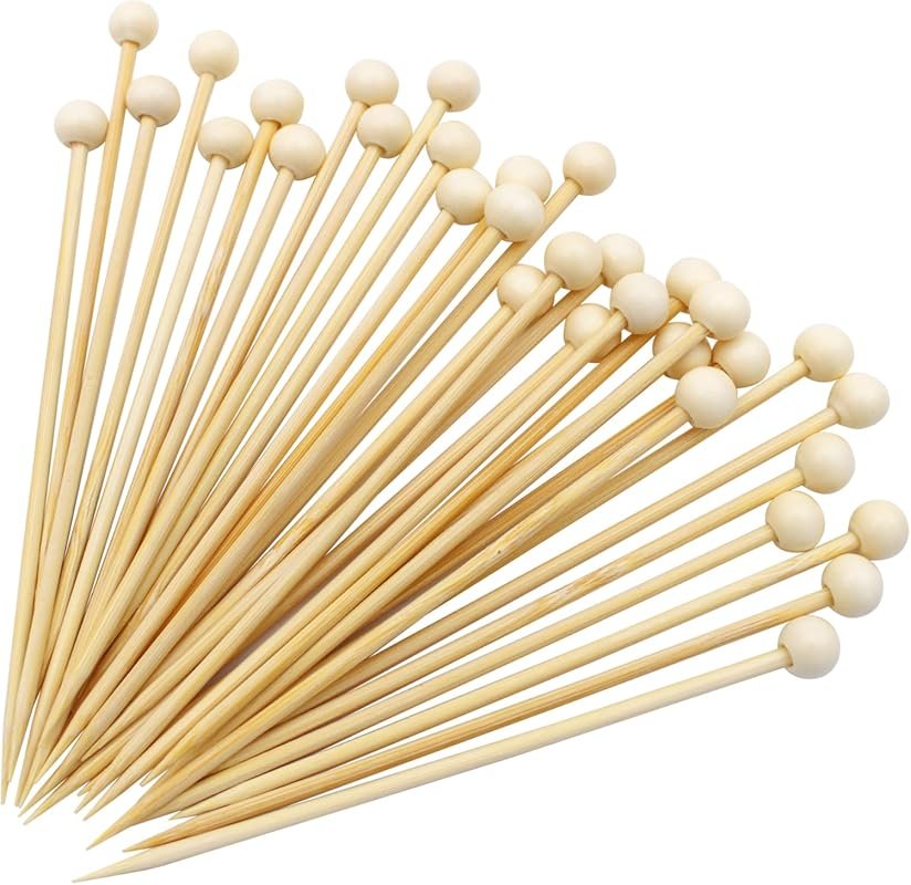 200PCS Bamboo Cocktail Picks with Gold Ball Tips – 4.7
