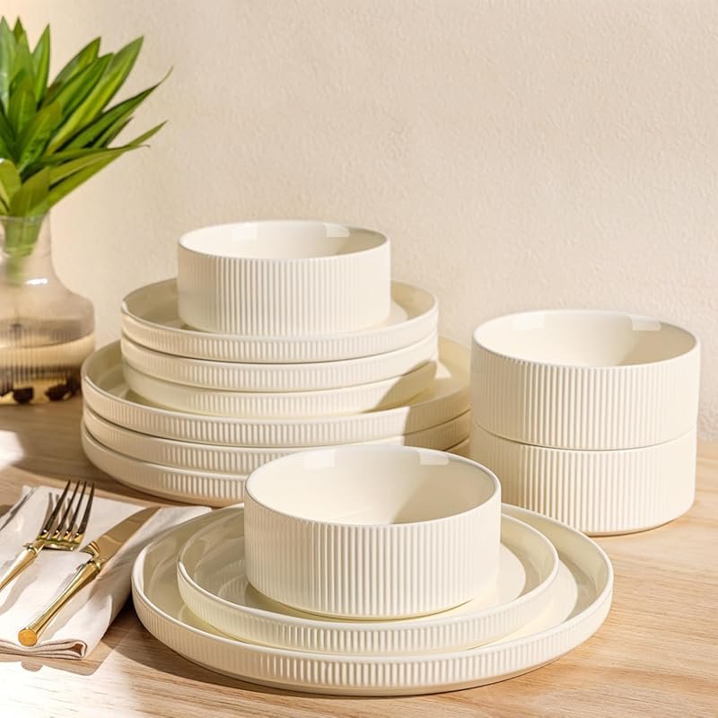 Lightweight Scratch-Resistant Porcelain Dinnerware Set for 4, Microwav