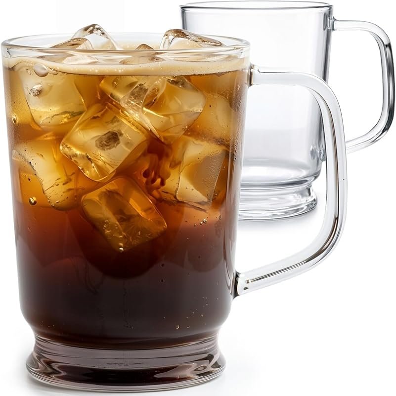Aquach 20oz Heat Resistant Glass Coffee Mugs with Handle, Clear Daily 
