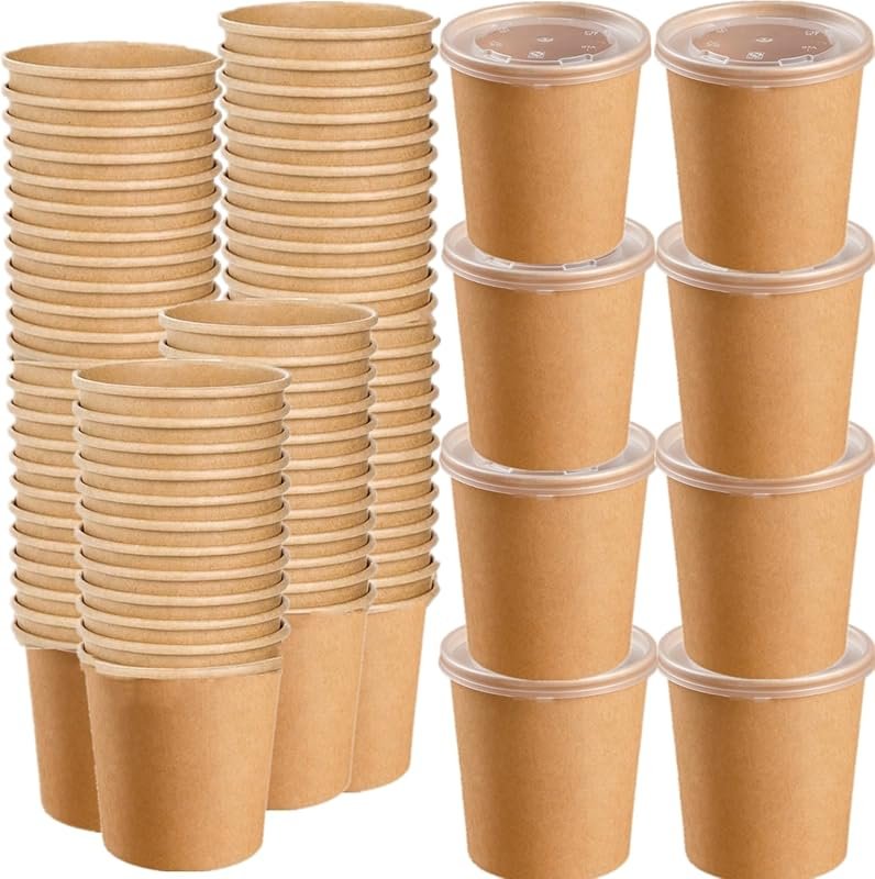 80 Pack 16 Oz Disposable Hot Soup Bowls with Lids – Microwavable, Idea