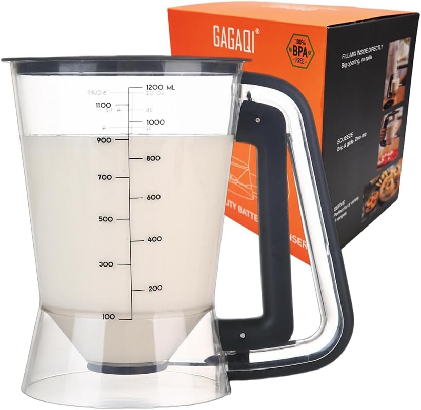 Pancake Batter Dispenser 5 Cup with Sturdy Handle & Measuring Label fo