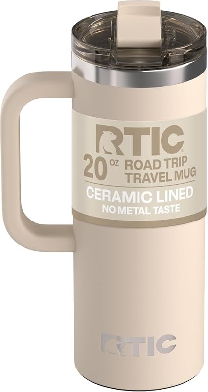 RTIC 20oz Road Trip Travel Mug with Ceramic Lined Insulation & Handle,