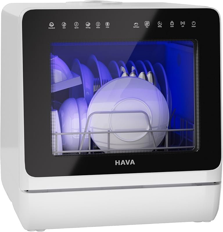 HAVA Upgraded Countertop Dishwasher with Water Softener, 8 Programs & 