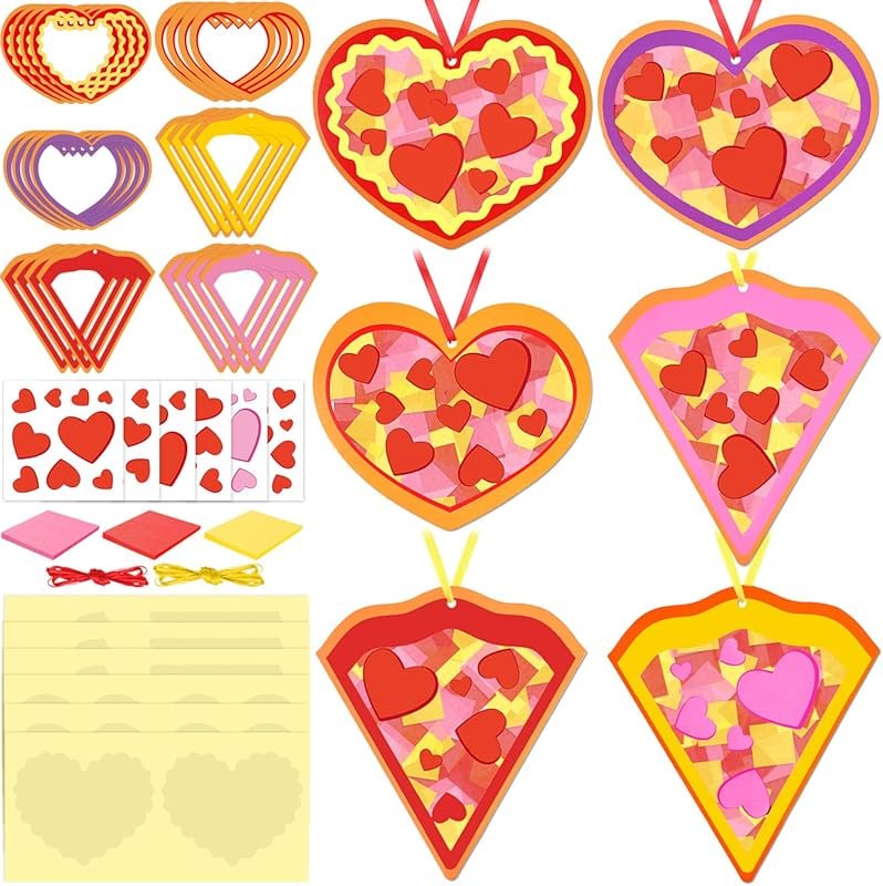 Tinlade 24 Pcs Heart Shaped Suncatcher Craft Kit, DIY Window Decoratio