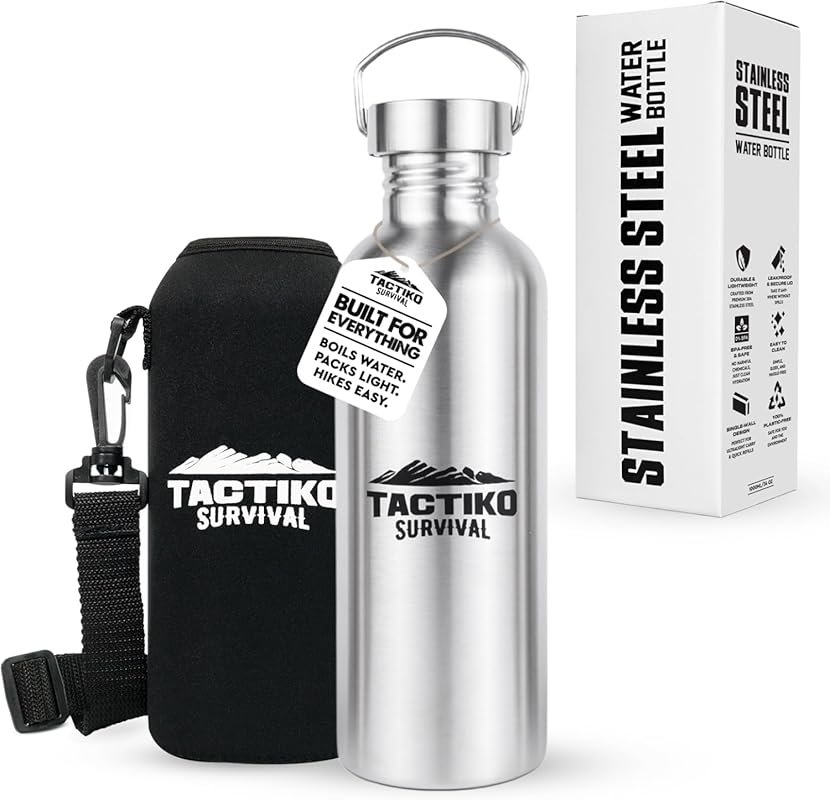 Tactiko 34 oz Stainless Steel Wide Mouth Water Bottle, Boil-Safe, Leak