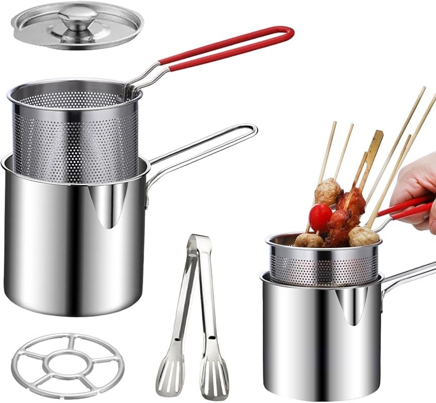 Mini Stainless Steel Deep Fryer Pot Set with Basket for French Fries, 