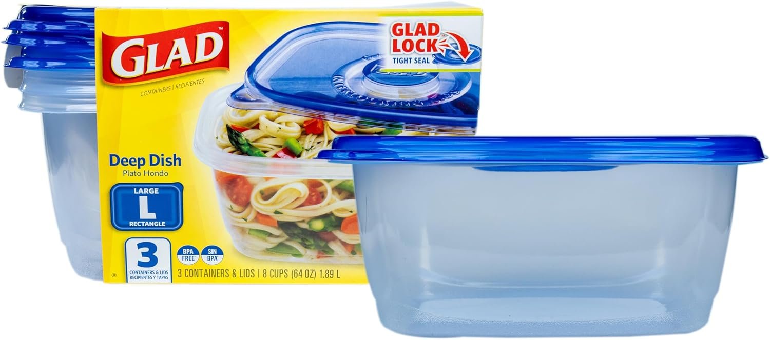 Glad GladWare 64 Oz Deep Dish Meal Prep Containers with Lock-Tight Sea