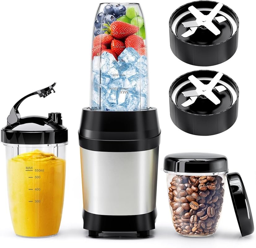 Nahida 1200W Smoothie Blender with 6-Fin Blades & Portable Cups